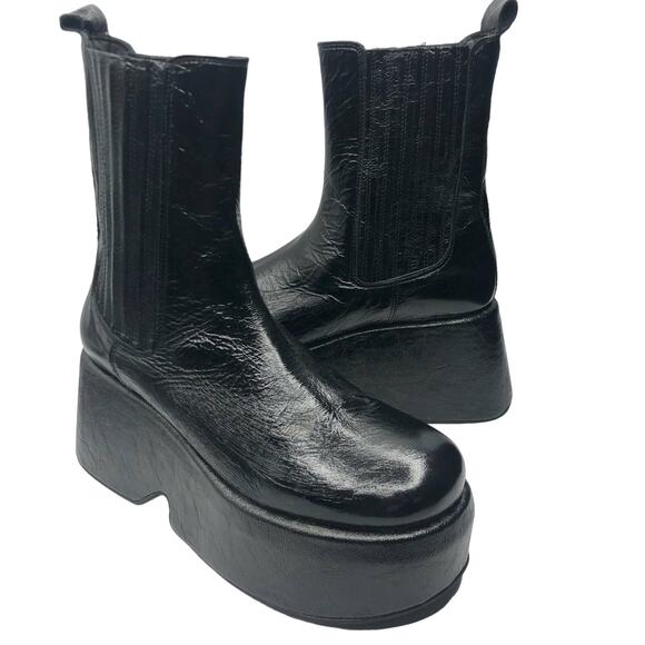 Free People Disco Days Platform Boot Black Crinkled Patent Black EU 41/US 11 NEW - Picture 7 of 12